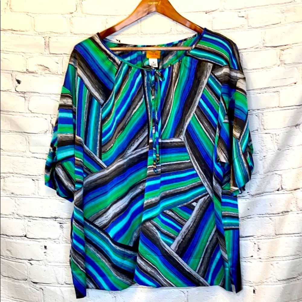 Ruby Rd. Blue Green Gray Striped Blouse Size 1X
